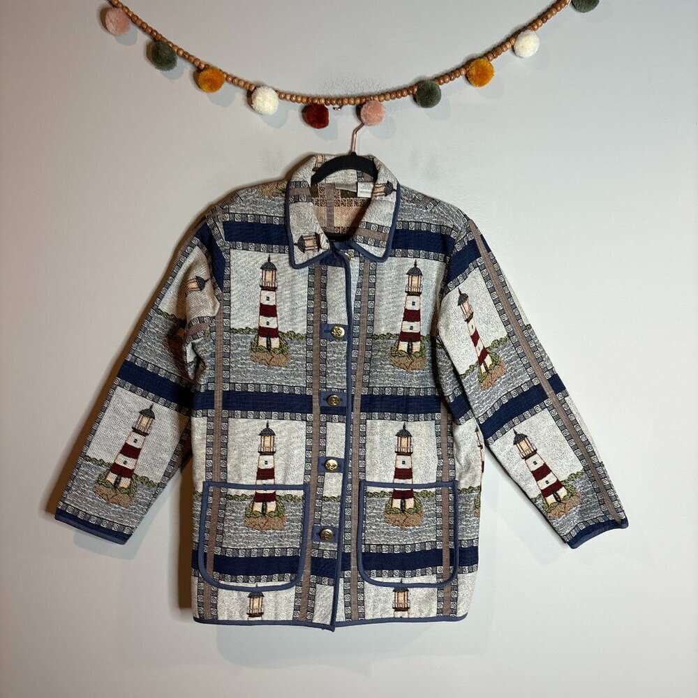 Vtg Lighthouse Tapestry Jacket Shacket
